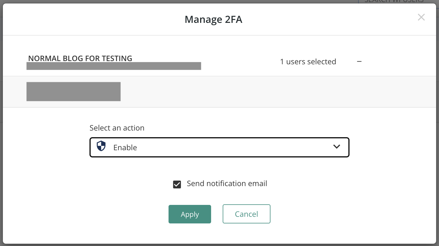 MalCare control for enabling two-factor authentication on a WordPress site