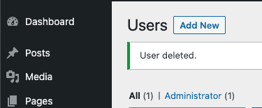 WordPress user successfully deleted