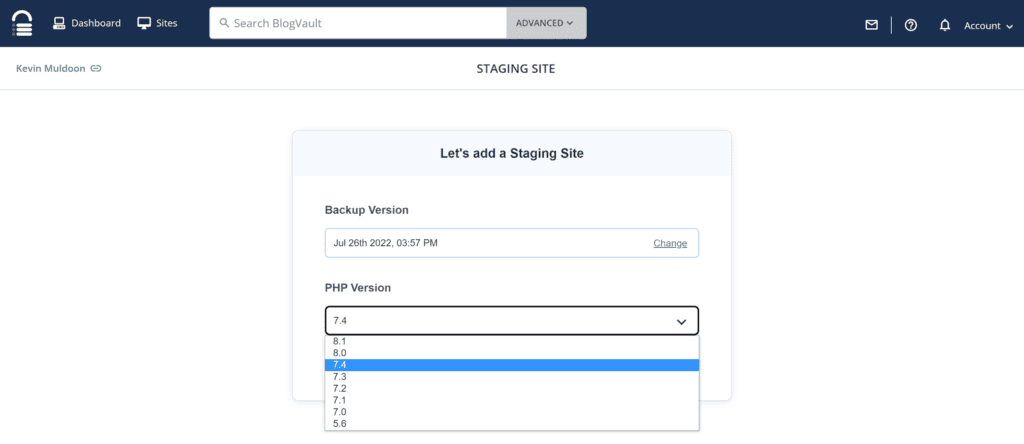 Add a Staging Site using BlogVault
