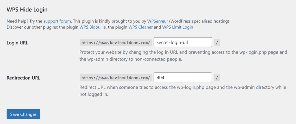WPS Hide Login URL Change