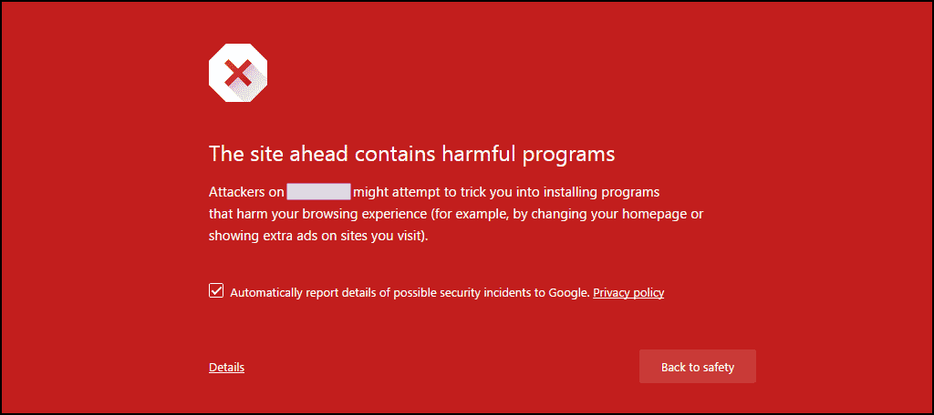 The site ahead contains harmful programs warning