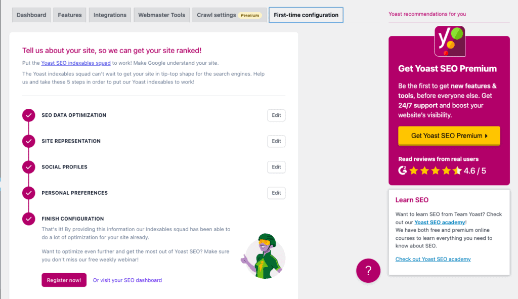 Yoast SEO first-time configuration checklist
