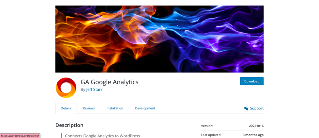 Google Analytics WordPress plugin listing