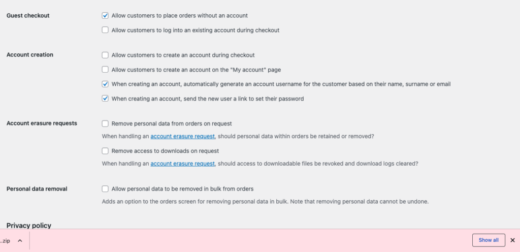 WooCommerce checkout add-on settings screen