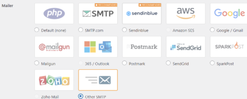 Selecting other SMTP as the mailer