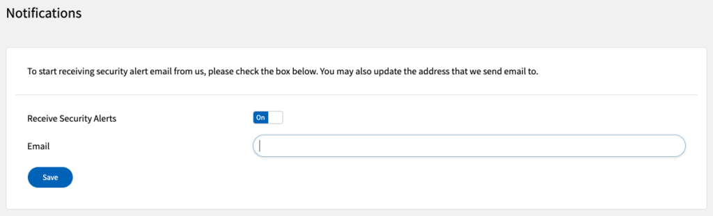 SiteLock settings for configuring security alert recipients