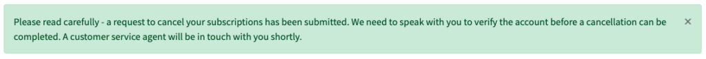SiteLock account message directing customers to contact support to cancel