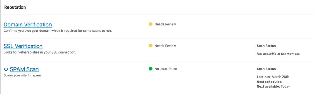 SiteLock dashboard displaying additional anti-spam features