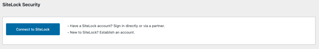 First SiteLock setup screen requesting website connection details