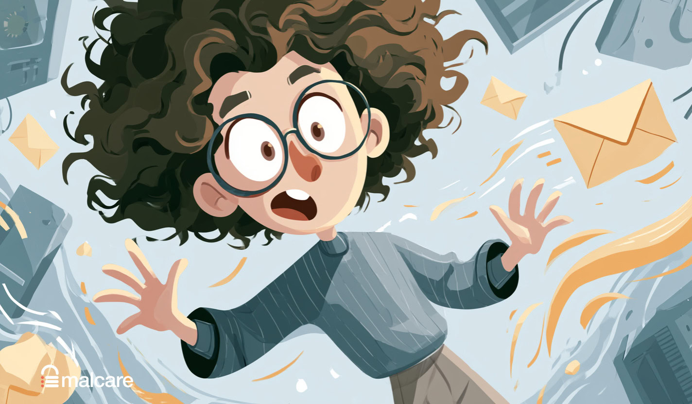 Illustration of a surprised user surrounded by undelivered email envelopes