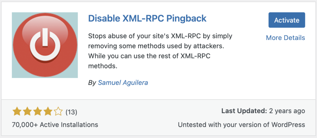 disable xml-rpc pingback plugin