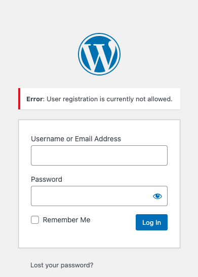 User registration is currently not allowed error