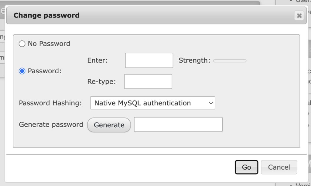 Setting new password for phpmyAdmin