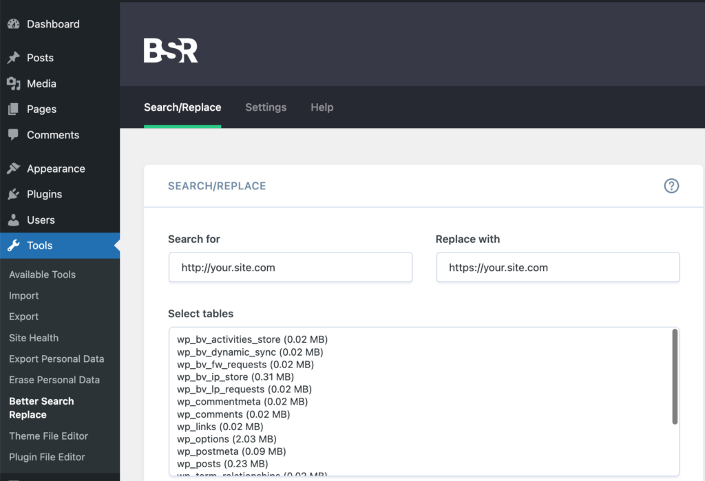 BetterSearchReplace(BSR) dashboard
