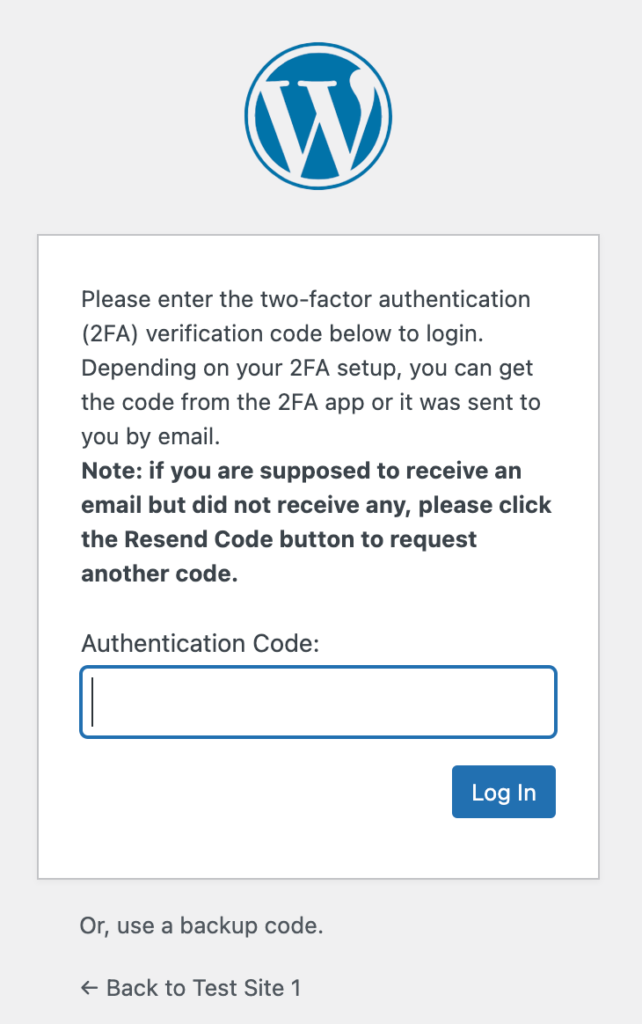 two factor authentication code