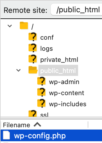filezilla public_html wp-config.php