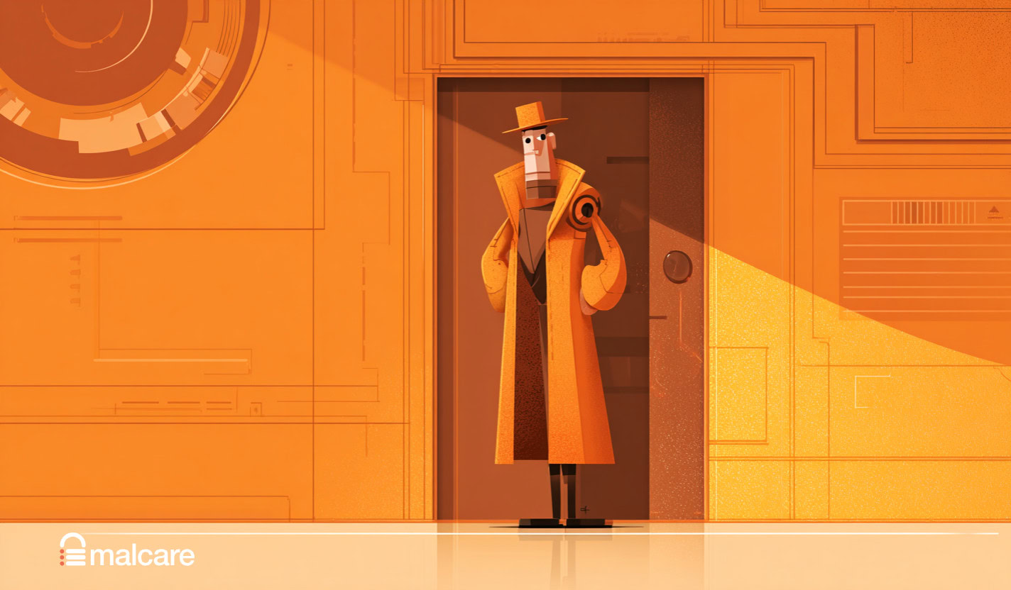 Suspicious figure entering through an orange doorway, representing unauthorized login attempts