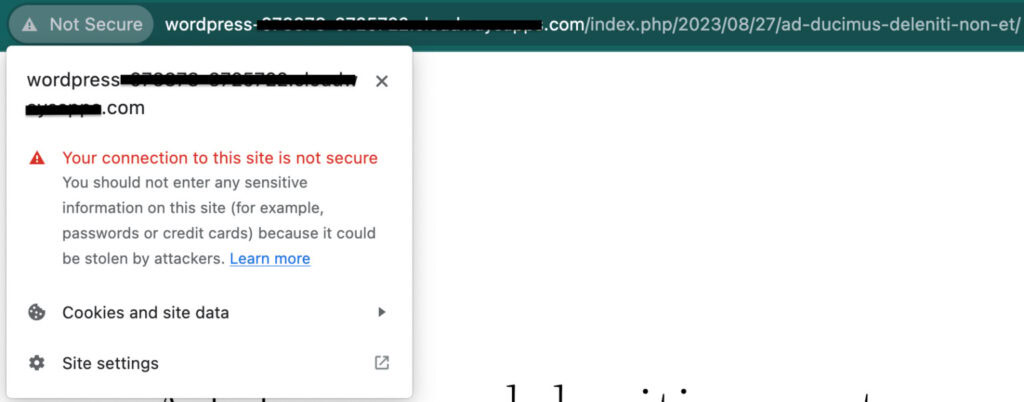Site not secure message
