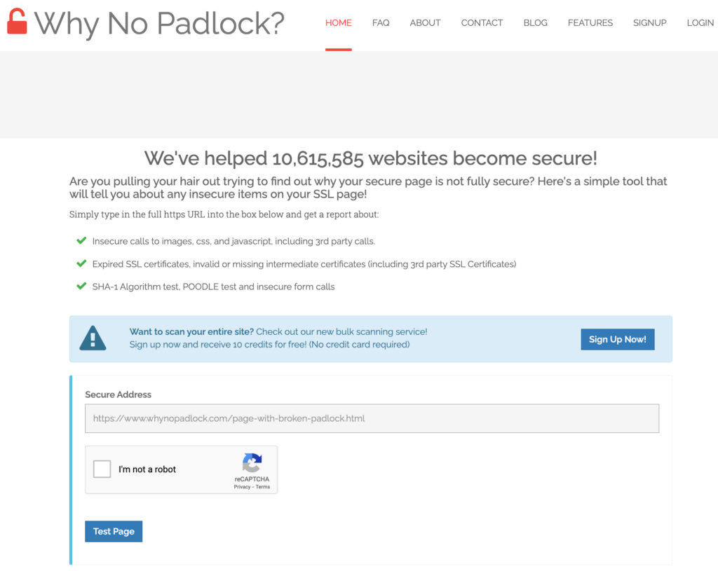 WhyNoPadlock? home screen