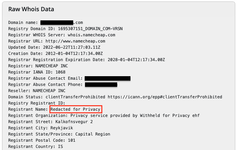 Raw Whois Data Redacted for Privacy