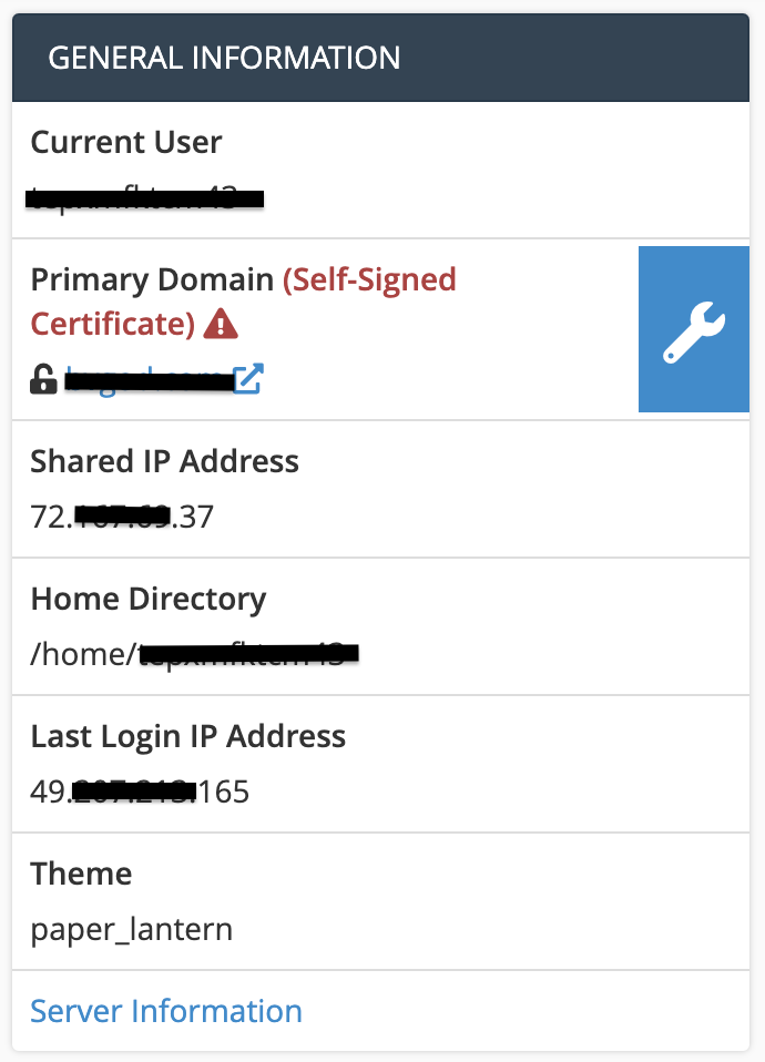 cPanel IP Address Information