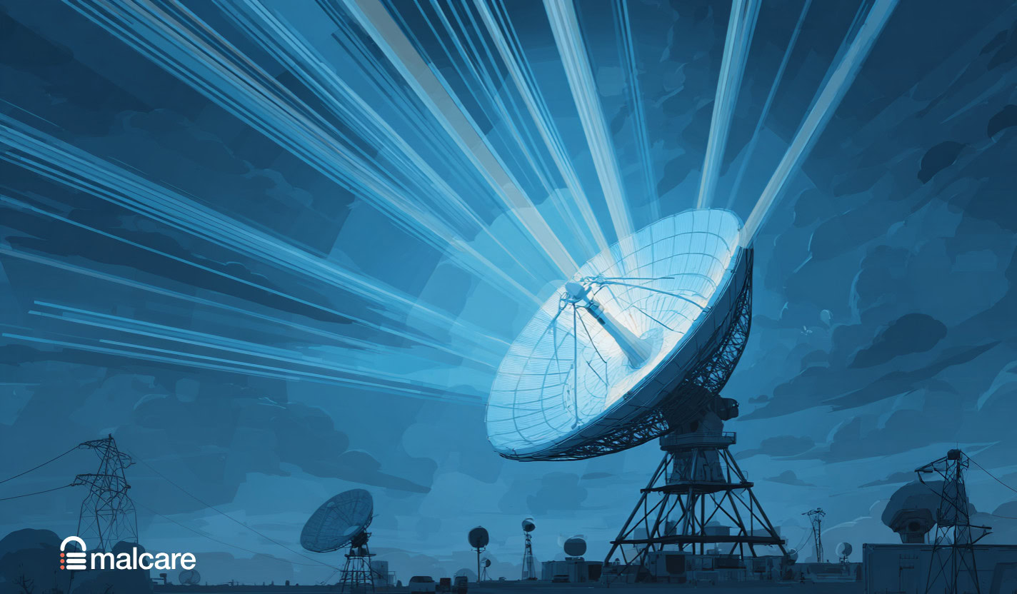 Illustration of satellite dishes detecting incoming WordPress threats