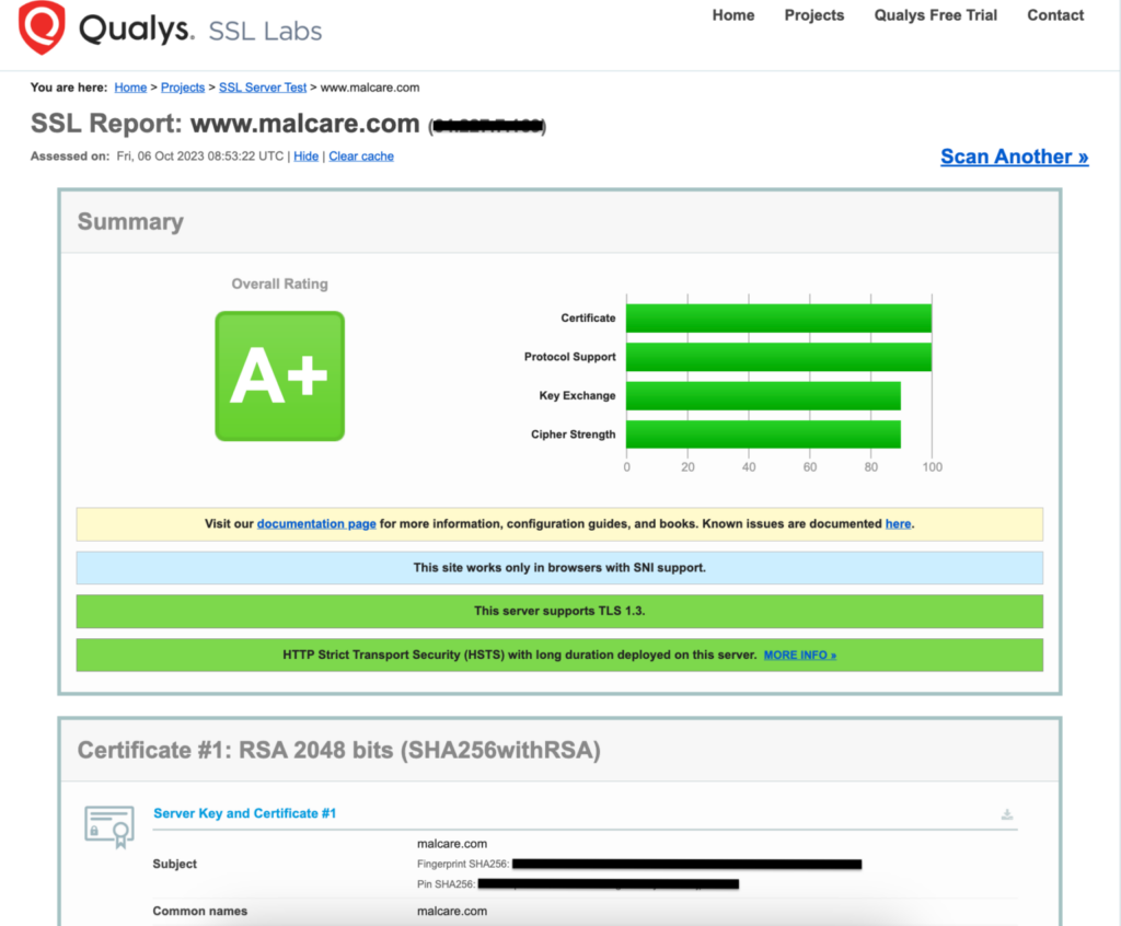 site’s SSL status