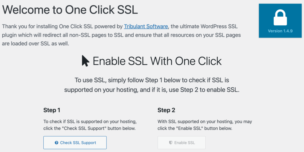 One Click SSL Initial Screen