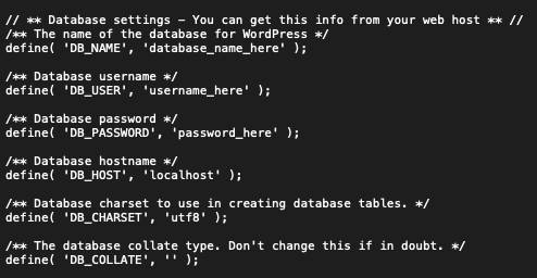 Database creds on wp config