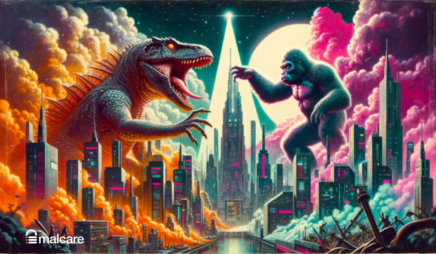 Two giant creatures representing contrasting vulnerability outbreaks