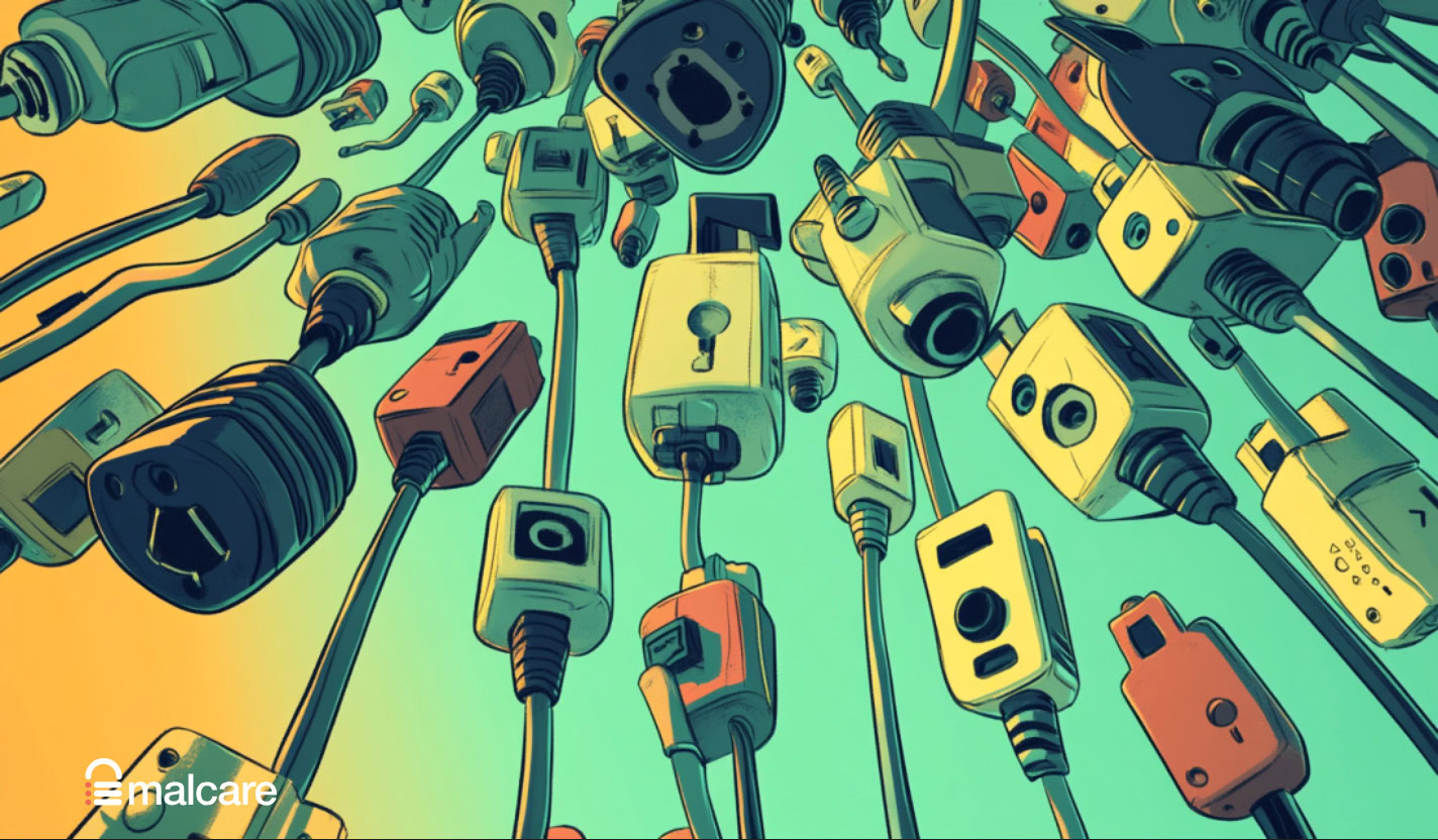 Illustration of tangled electrical plugs and cables representing unwanted referral traffic