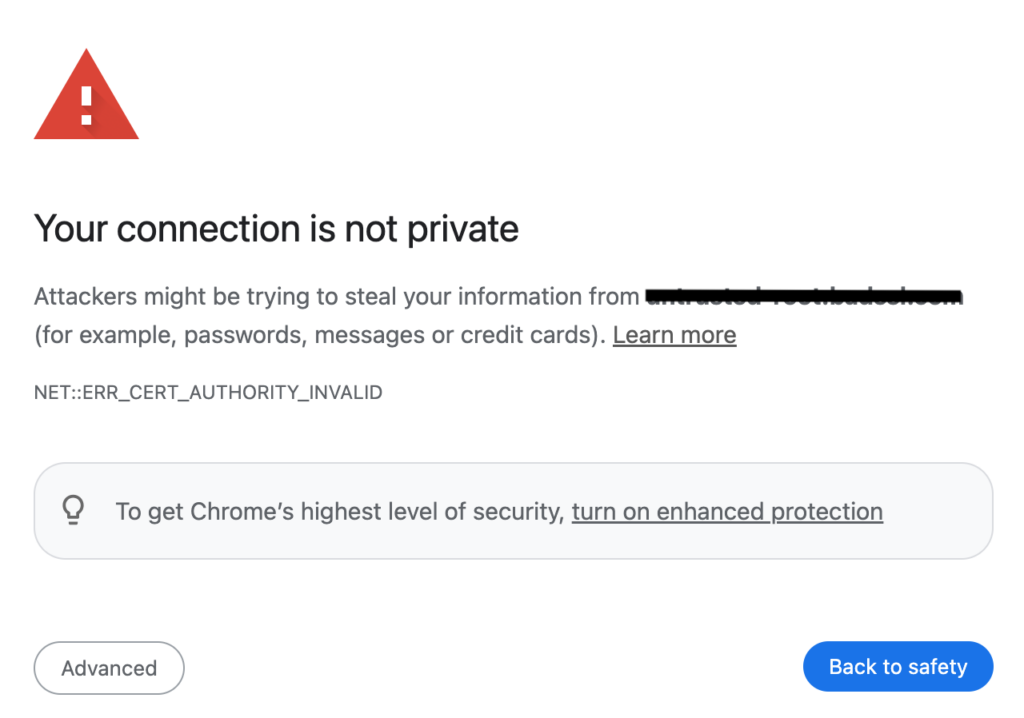 Your connection is not private error Google Chrome