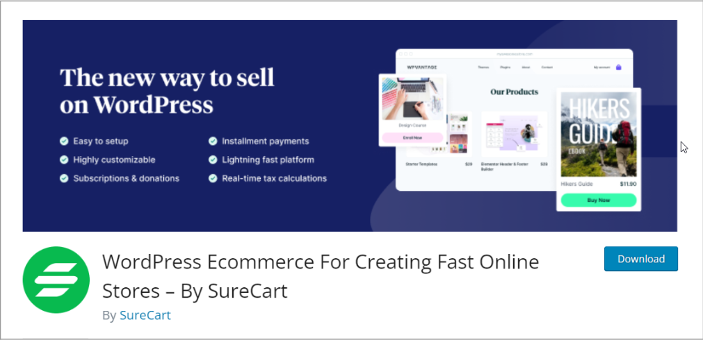 SureCart ecommerce plugin listing