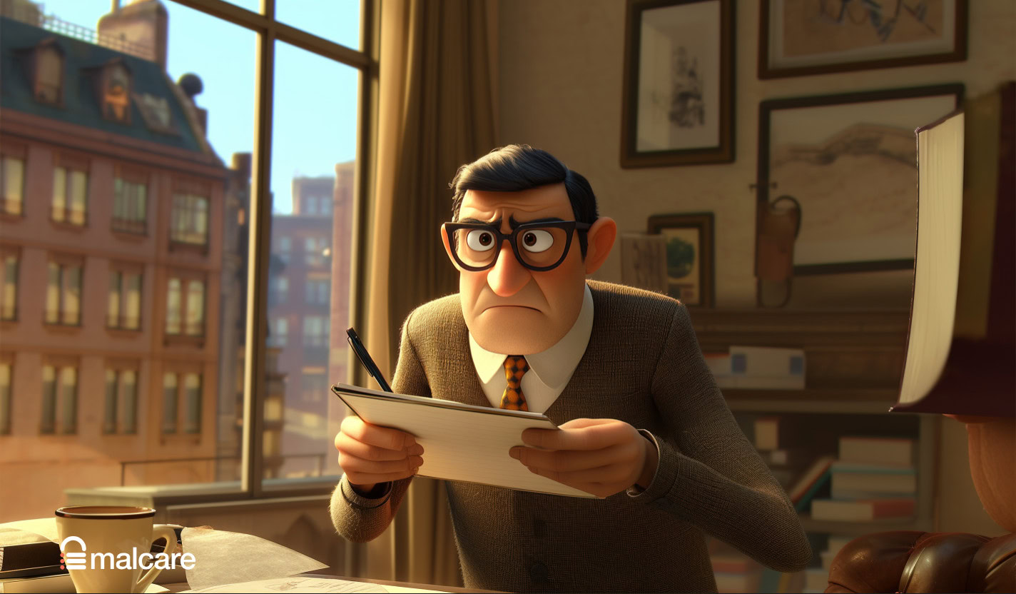 Person reviewing a long website-management report at a desk