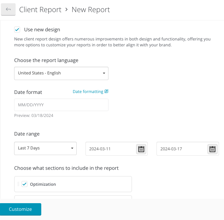 ManageWP client reporting screen