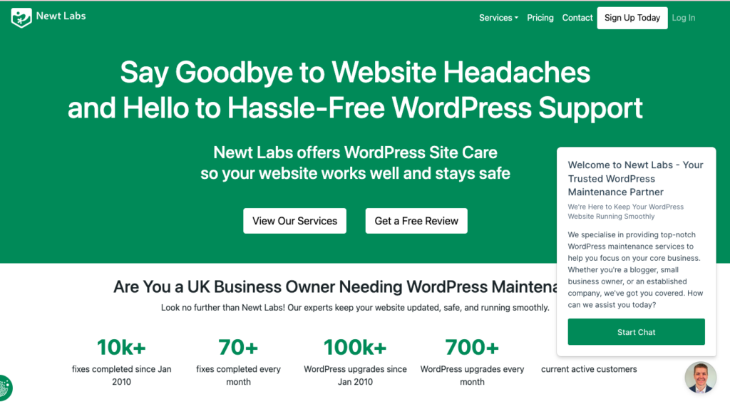 Newt Labs WordPress maintenance service dashboard