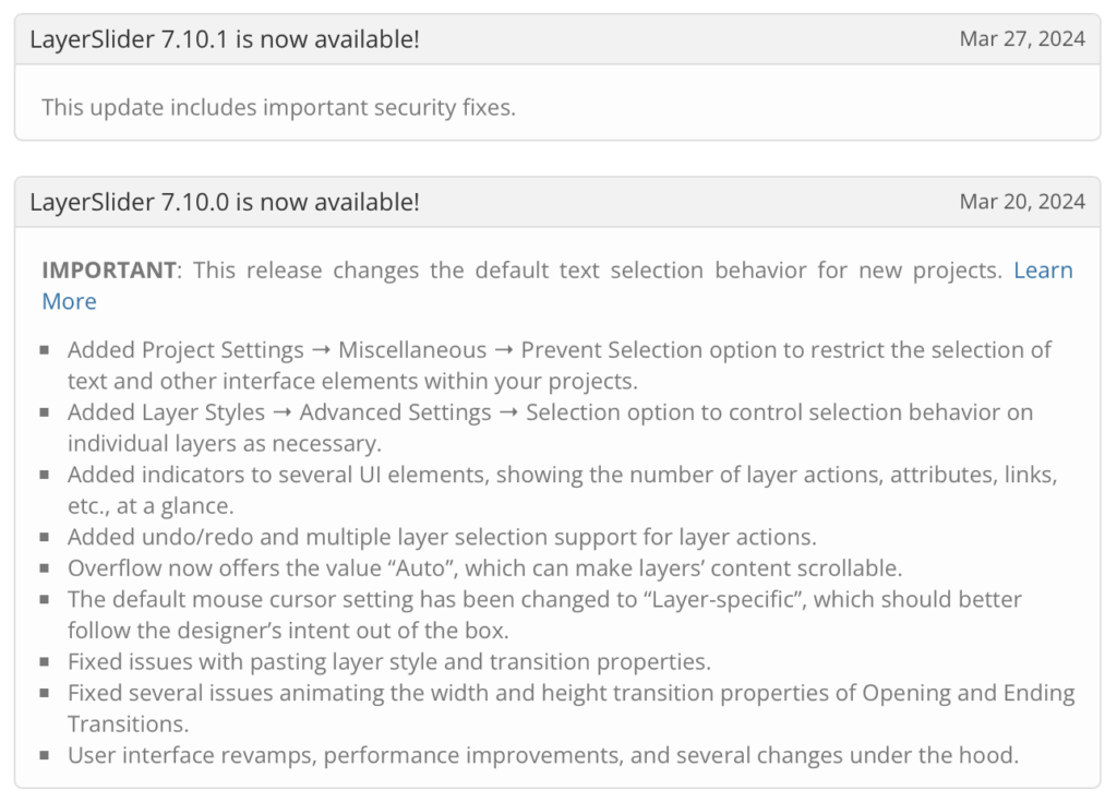 LayerSlider update log