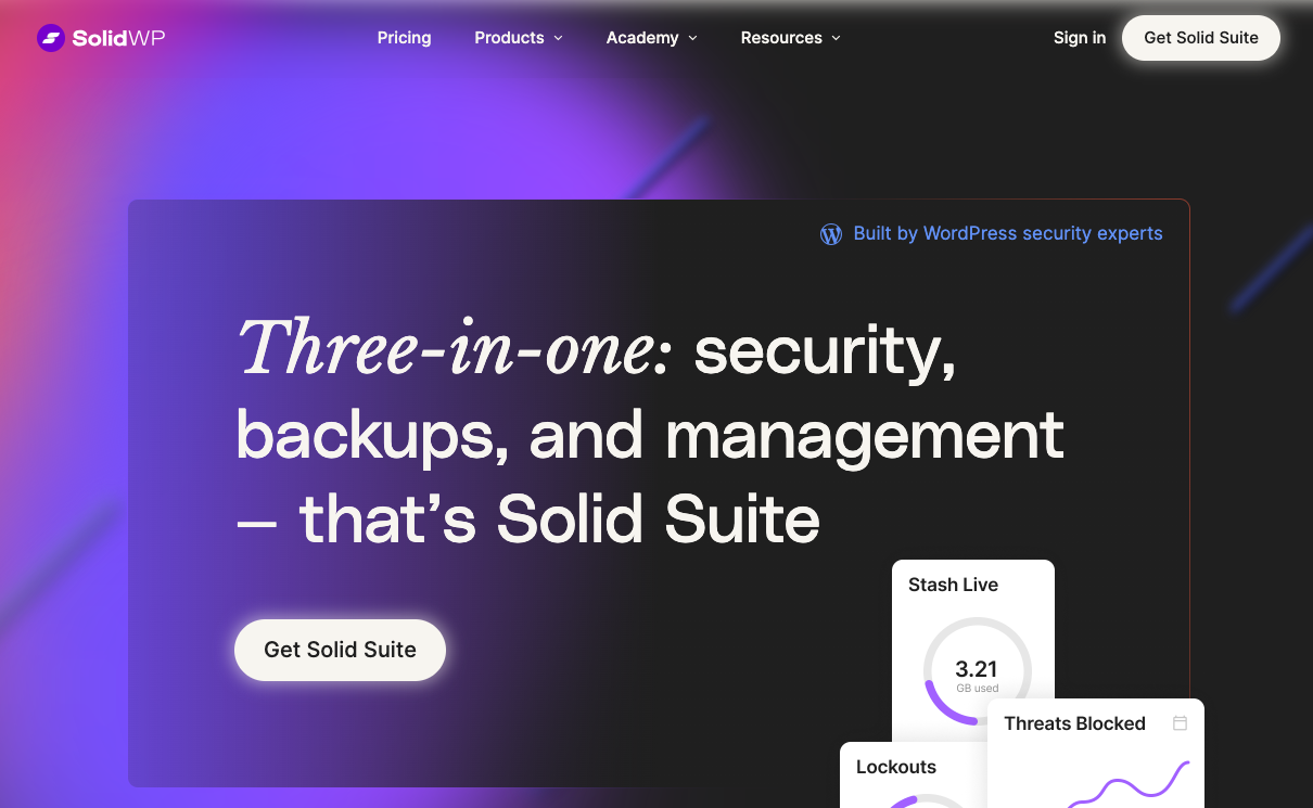 SolidWP dashboard for managing WordPress websites