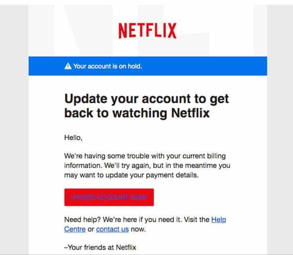 Example phishing message used to steal payment card details
