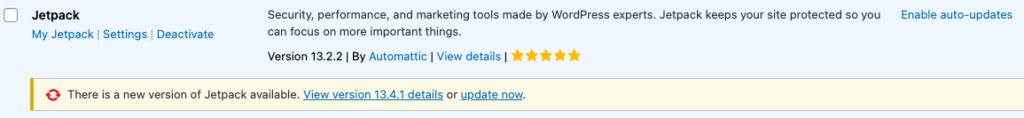 WordPress update notice for a plugin with a newer version available
