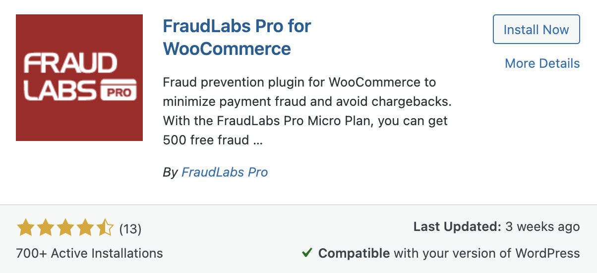 WooCommerce order details used to review a potentially fraudulent purchase