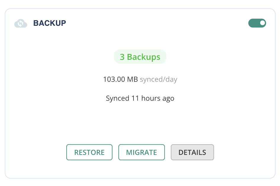 BlogVault backup details with restore and download controls