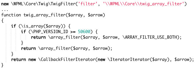 WPML Twig filter code involved in the remote code execution vulnerability