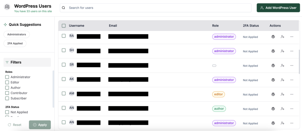 malcare manage users