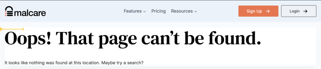 WordPress 404 error example