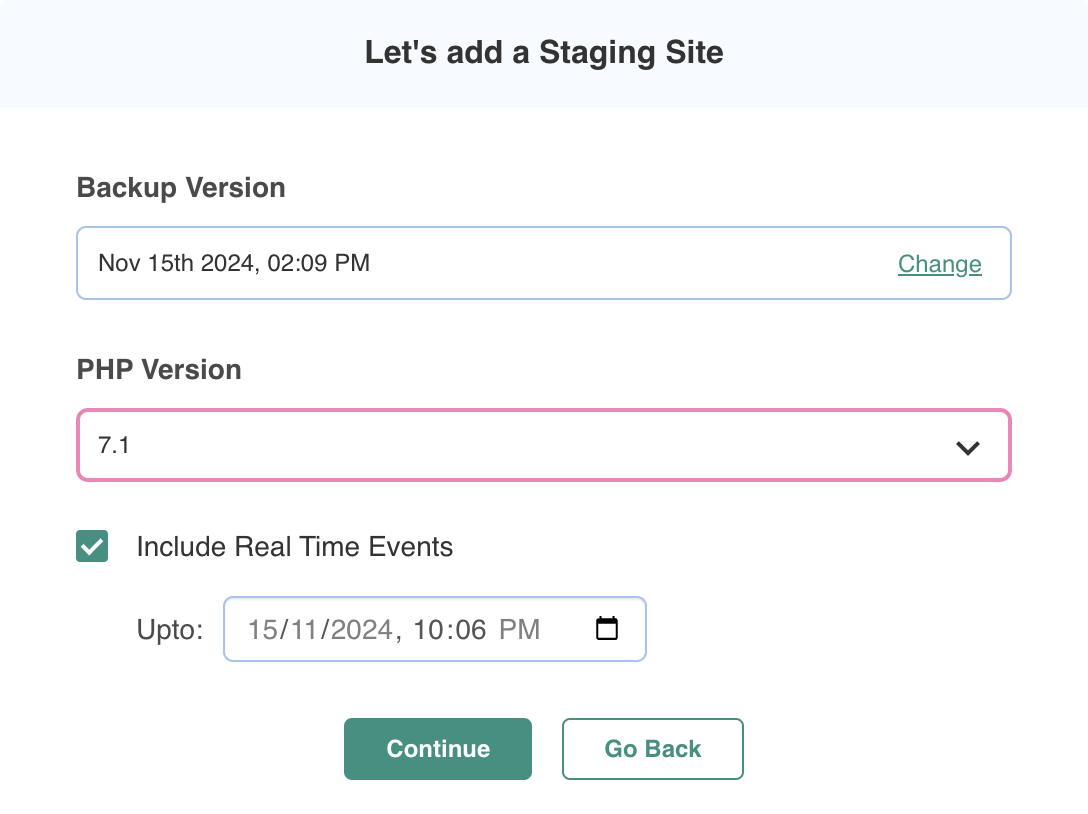 Staging site to test PHP version