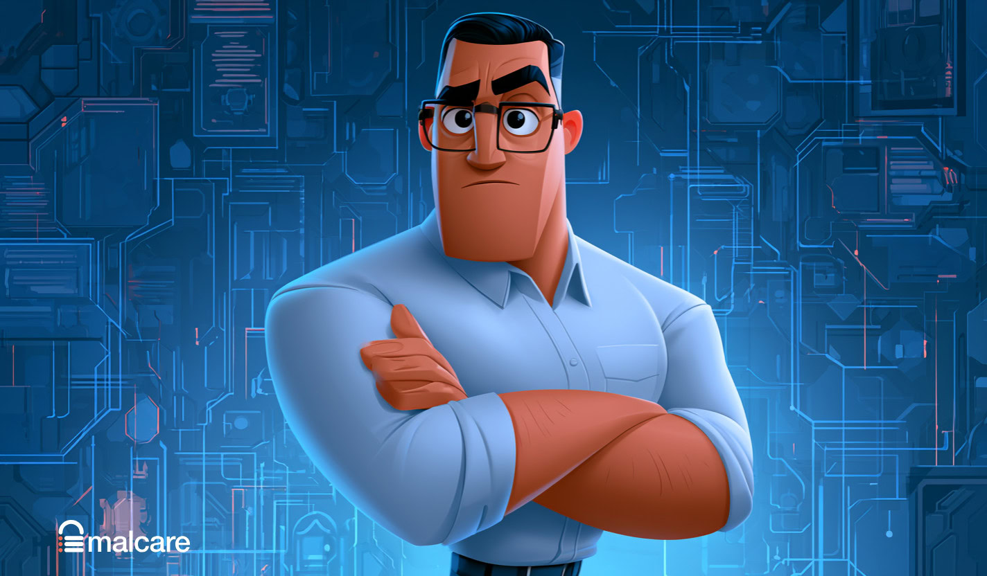 Illustration of a locked-out administrator standing before a secure login system