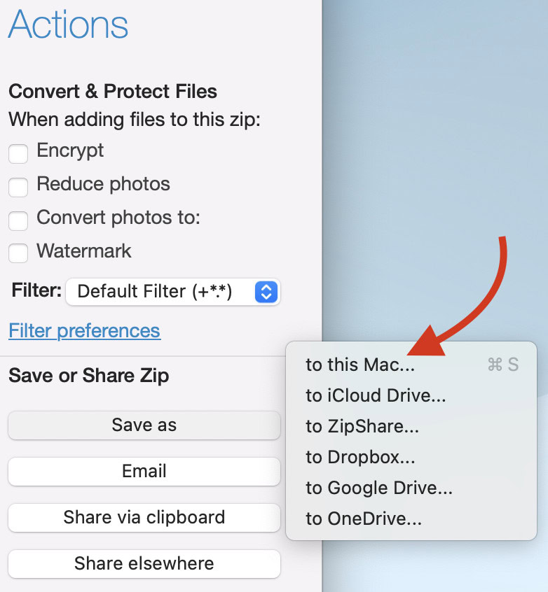 macOS archive utility settings using ZIP compatibility format