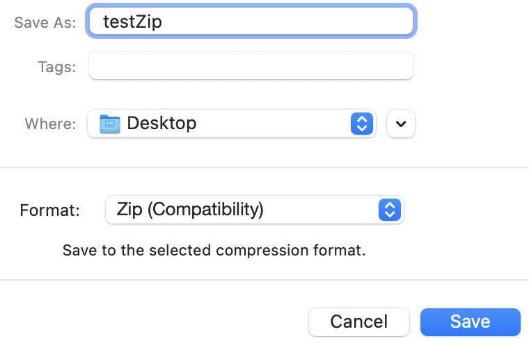 macOS Finder context menu showing the Compress action