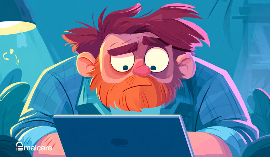 Worried WordPress editor facing a failed JSON response on a laptop